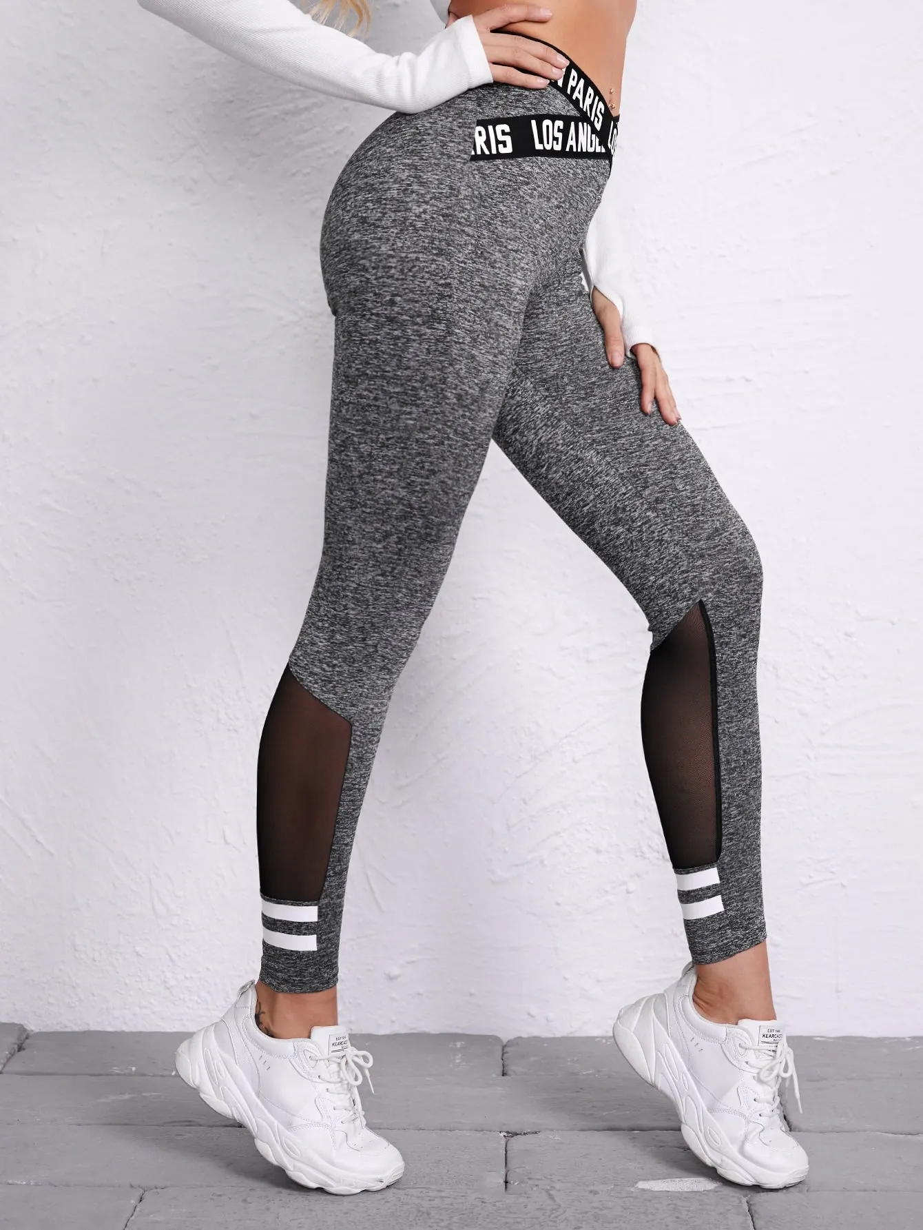 Sporty Letter Tape Cropped Women Leggings