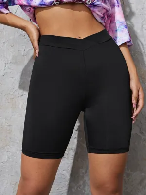 Sporty Plain Wrap Short Women Leggings