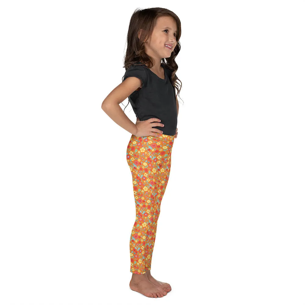 Spring Floral on Orange Kid's Leggings, Toddler, Girls and Boys Matching Family Outfits