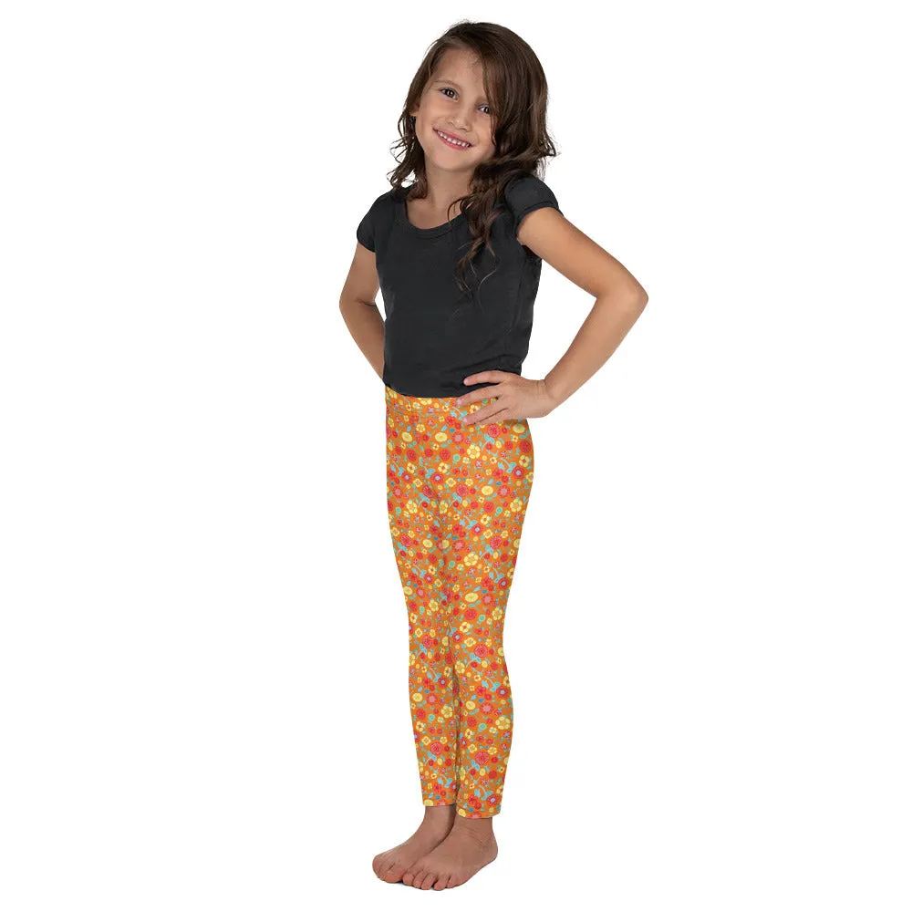 Spring Floral on Orange Kid's Leggings, Toddler, Girls and Boys Matching Family Outfits