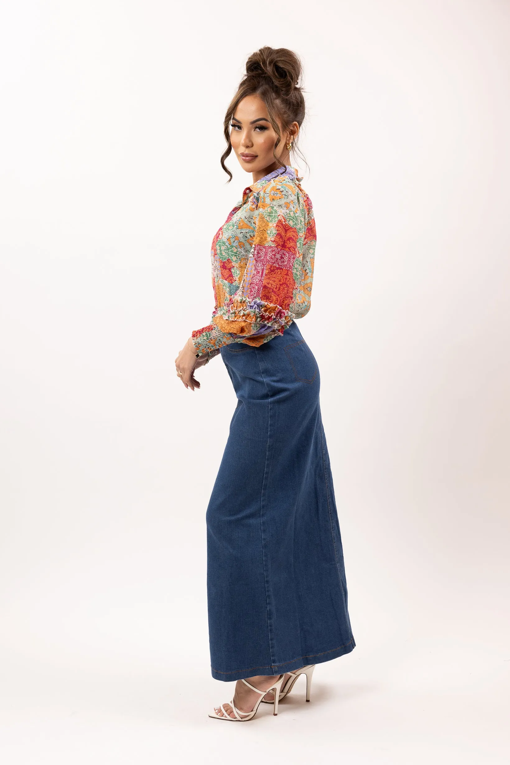 Stretch Denim Pencil Skirt