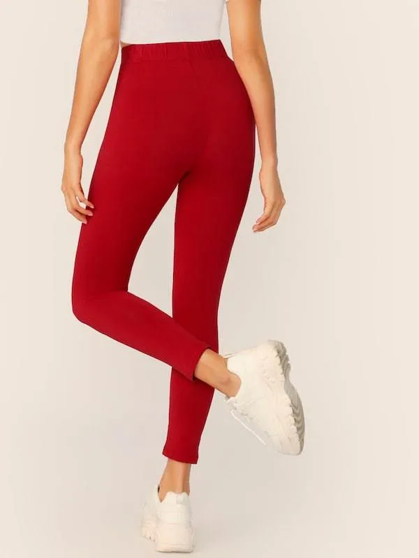 Stretch Elastic Waist Solid Leggings