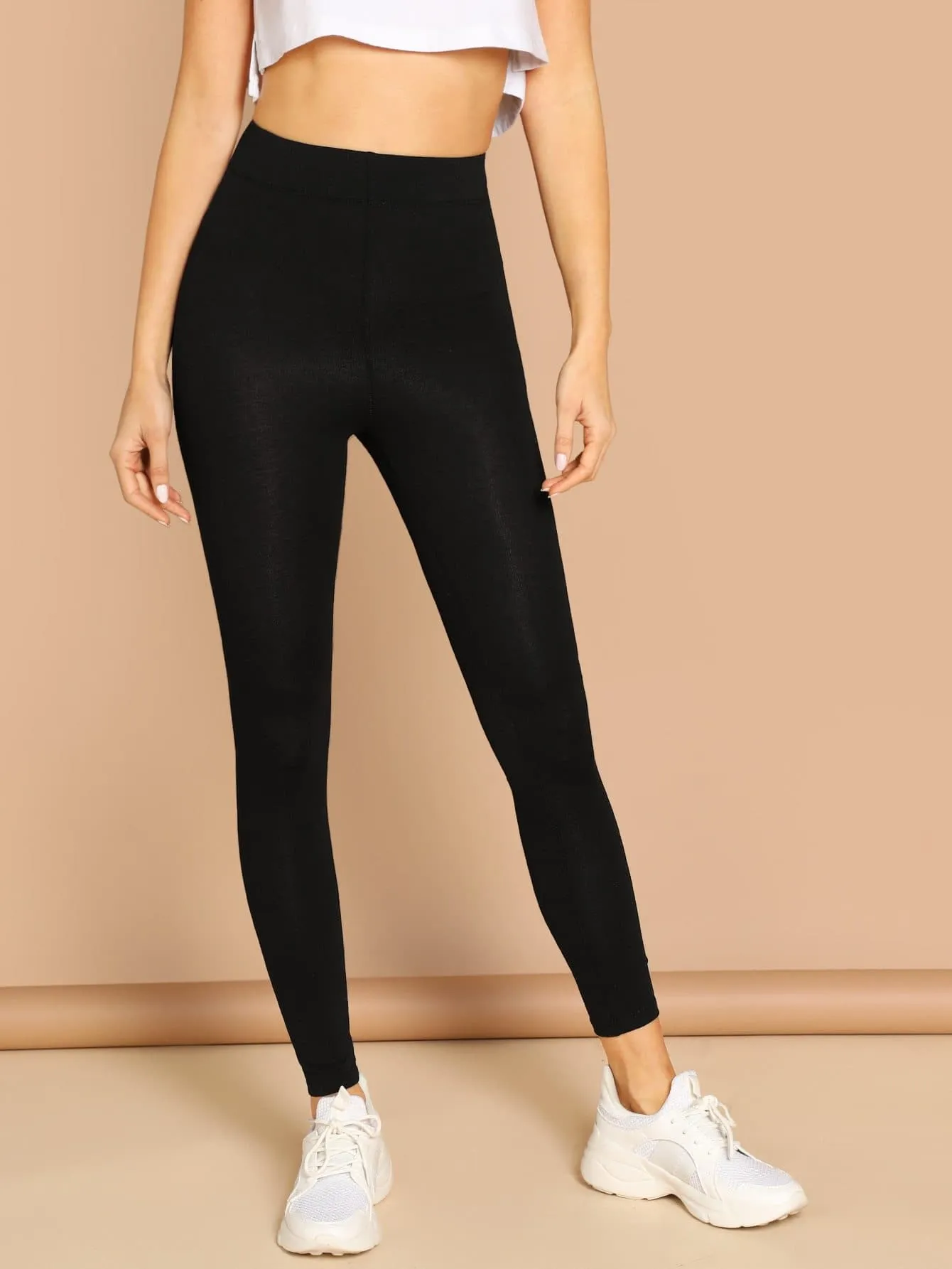 Stretch Elastic Waist Solid Leggings