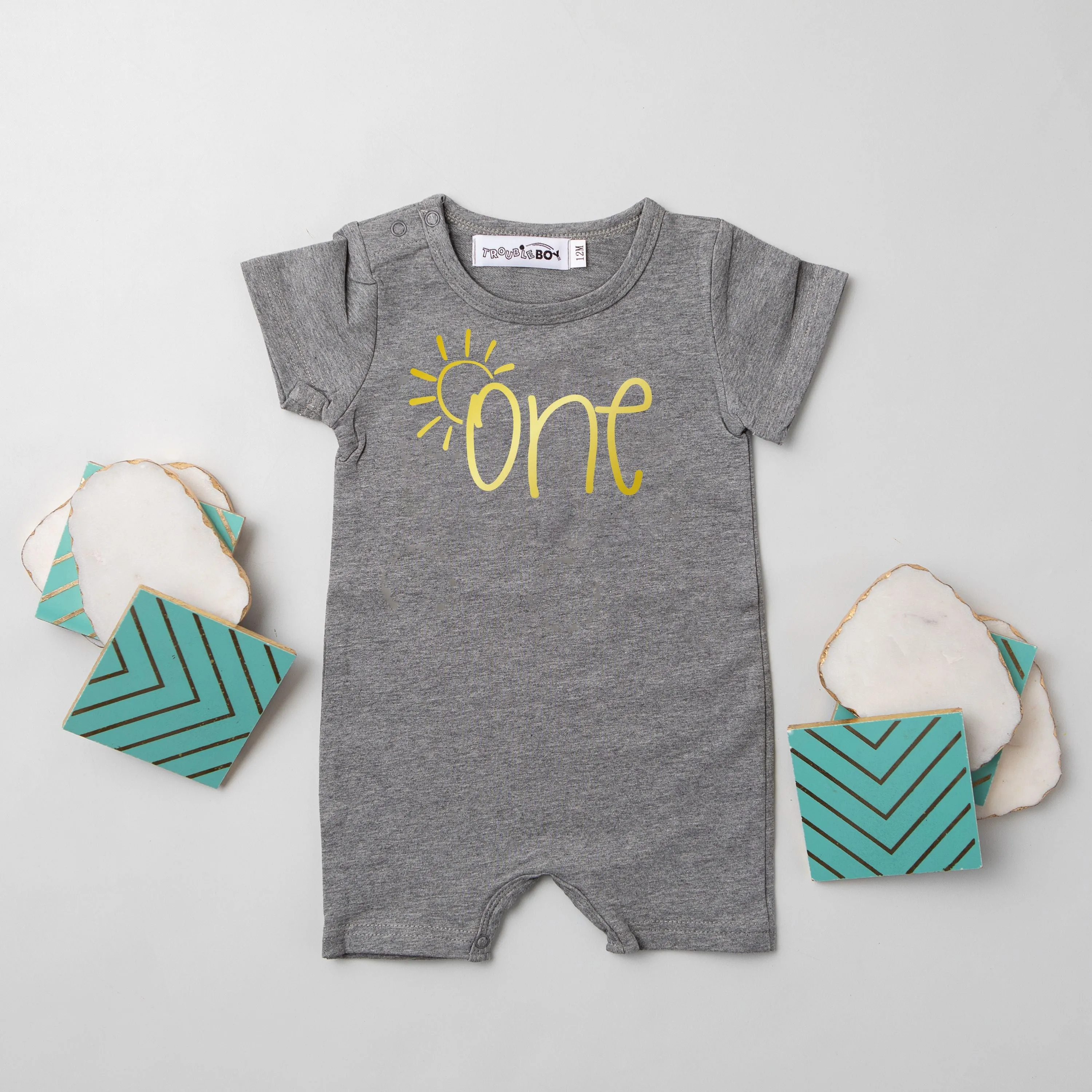 SUN "ONE" FIRST BIRTHDAY SHORTS ROMPER