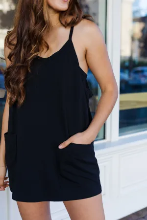 The On The Move Black Mini Dress with Romper Lining