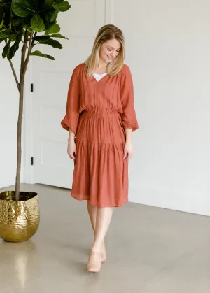 Tiered Luster 3/4 Sleeve Midi Dress - FINAL SALE