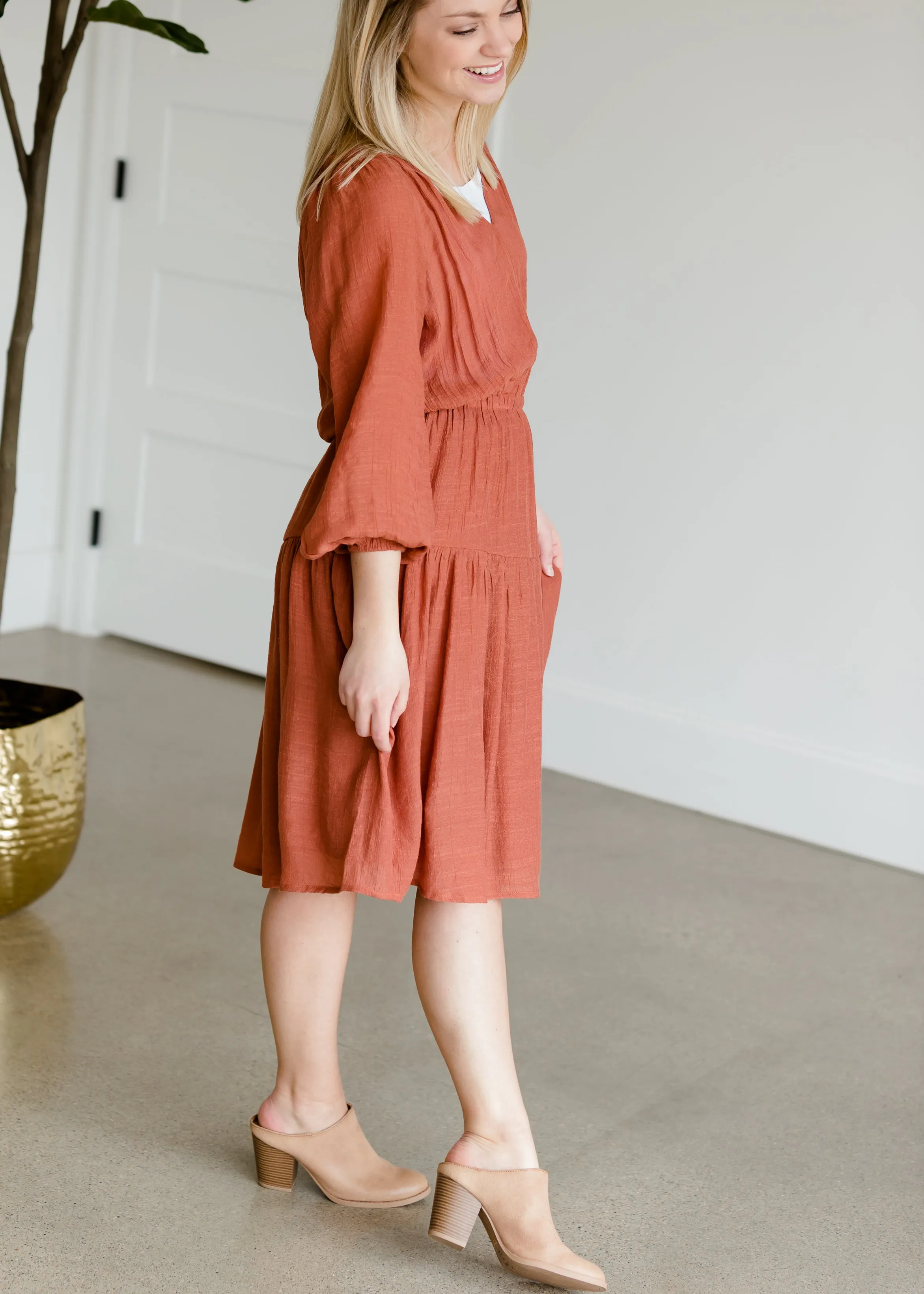 Tiered Luster 3/4 Sleeve Midi Dress - FINAL SALE