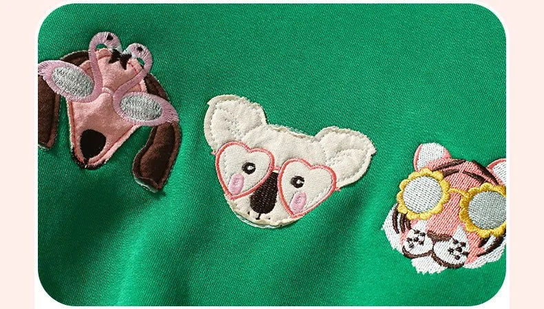 Toddler/Kid Girl's Animals Embroidered Design Sweatshirt with Leggings Set