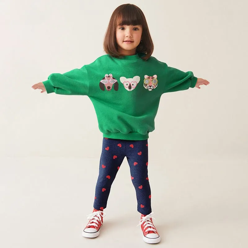 Toddler/Kid Girl's Animals Embroidered Design Sweatshirt with Leggings Set