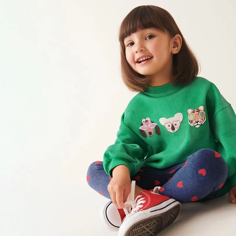 Toddler/Kid Girl's Animals Embroidered Design Sweatshirt with Leggings Set