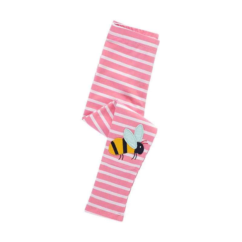 Toddler/Kid Girl's Bee and Sunflower Design Pink and White Striped Leggings