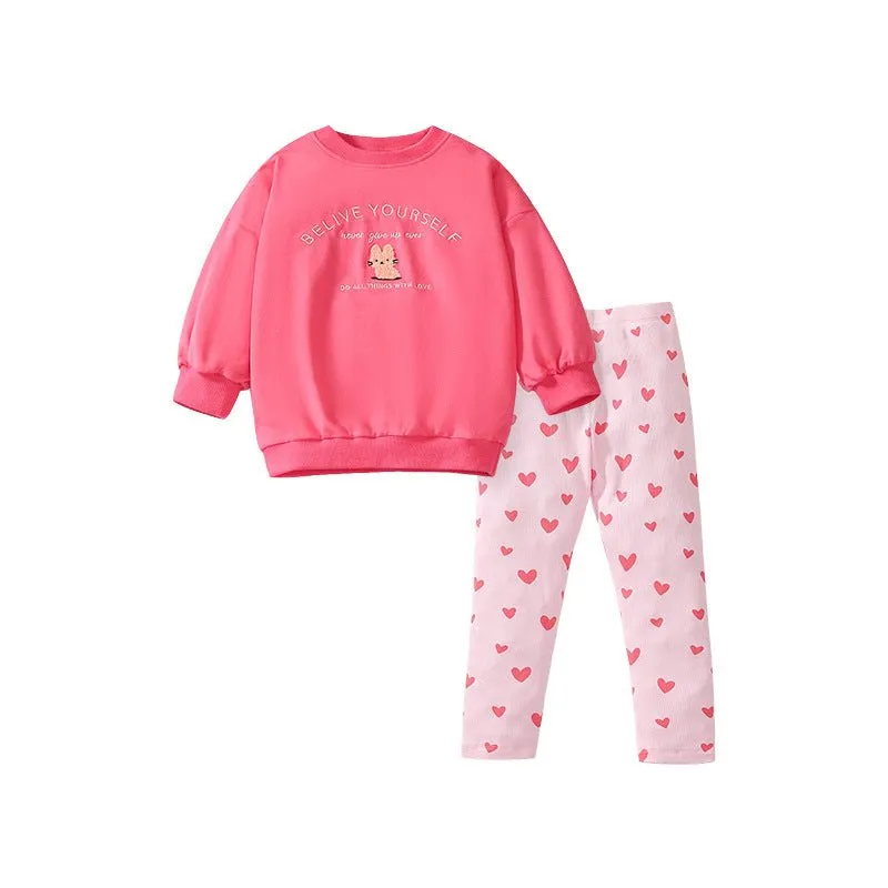 Toddler/Kid Girls Bunny Design Sweatshirt with Heart Print Leggings Set