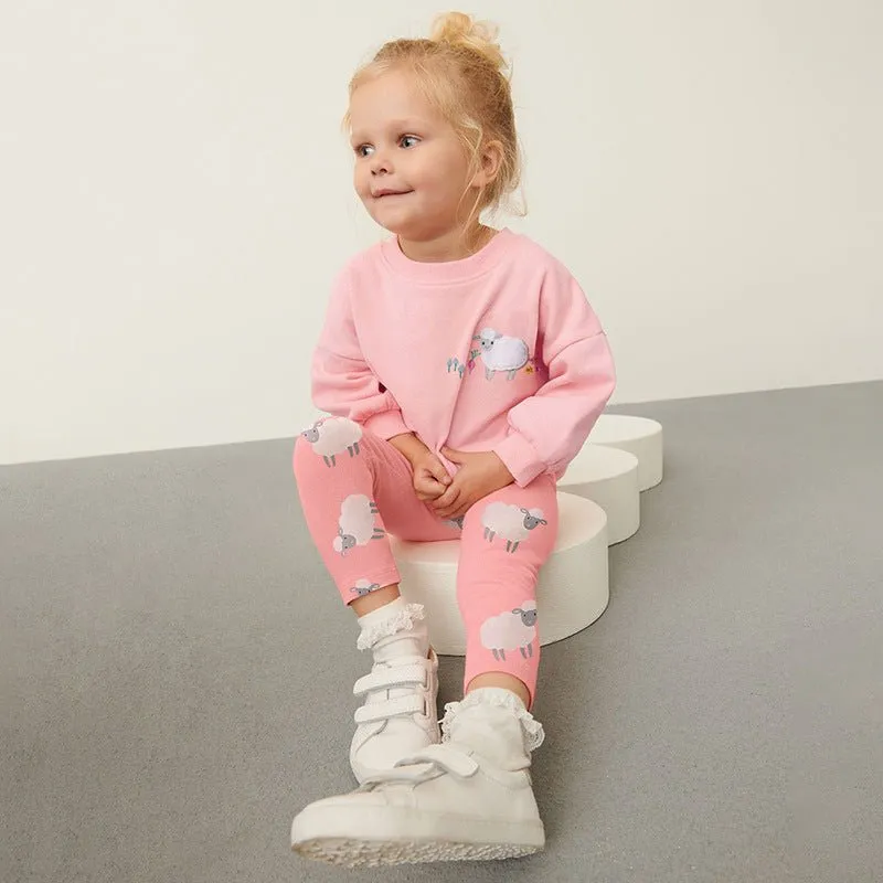 Toddler/Kid Girl's Cute Little Sheep Pink Sweatshirt with Leggings Set