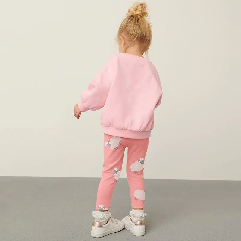 Toddler/Kid Girl's Cute Little Sheep Pink Sweatshirt with Leggings Set