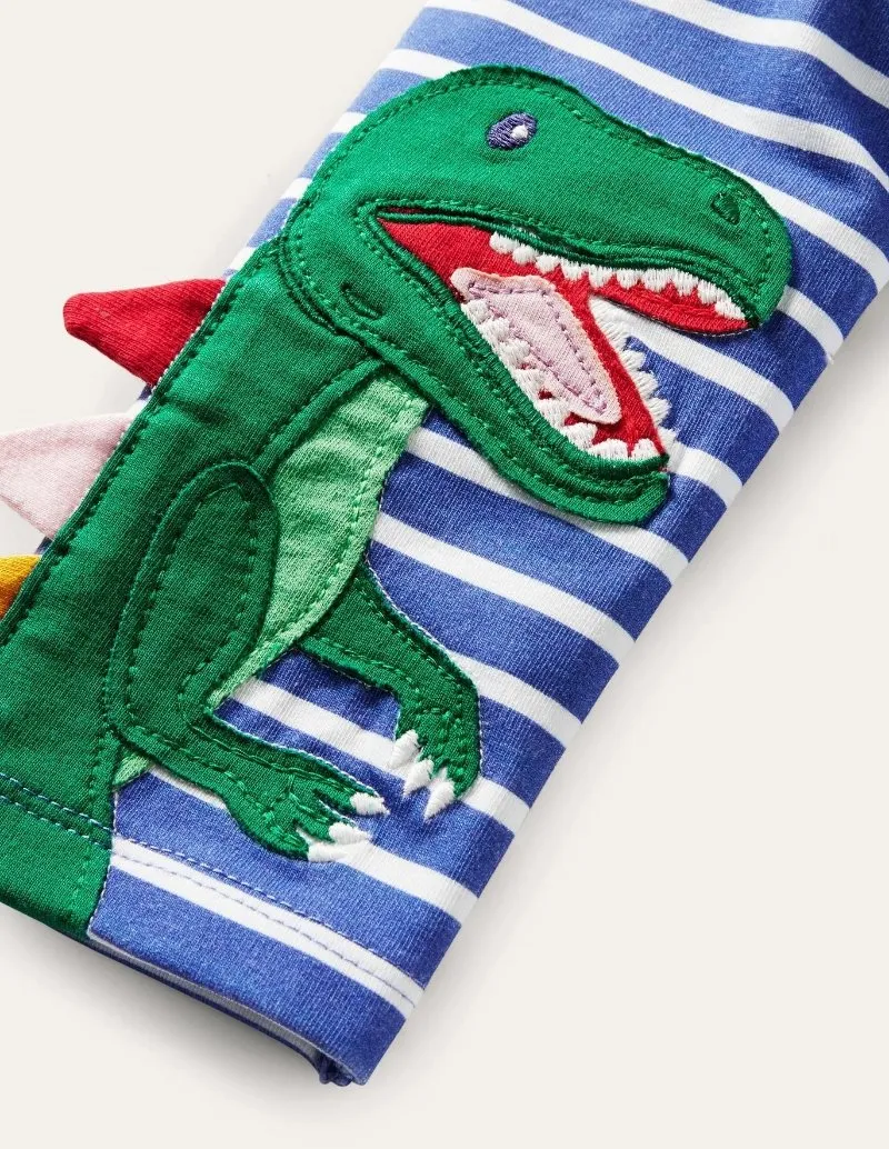 Toddler/Kid Girl's Dinosaur Embroidery and Stripes Print Leggings