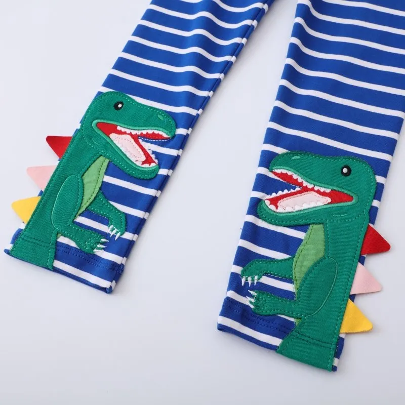 Toddler/Kid Girl's Dinosaur Embroidery and Stripes Print Leggings