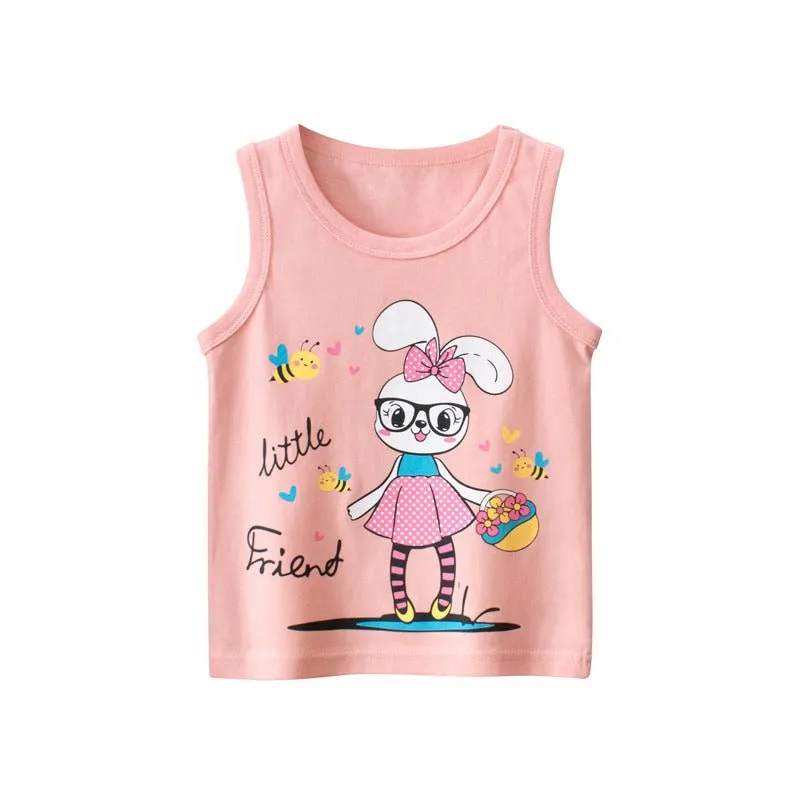 Toddler/Kid Girl's Sleeveless Bunny Print Design Pink Vest