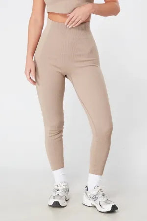 Twill Active Ribbed Legging - MOCHA