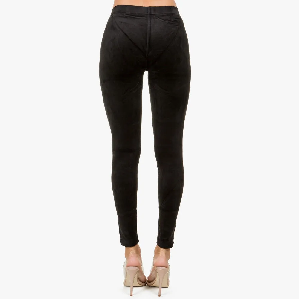 Velvet Brushed High-Waisted Leggings - Black