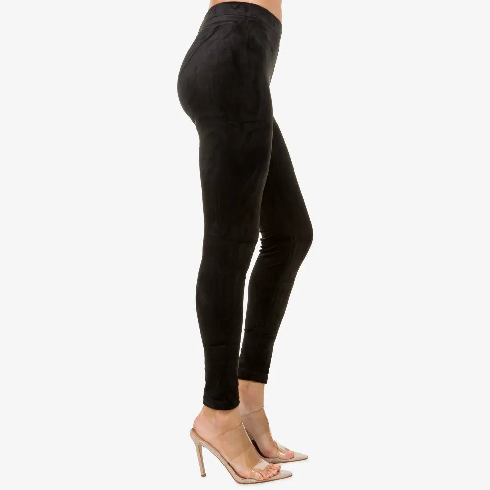 Velvet Brushed High-Waisted Leggings - Black