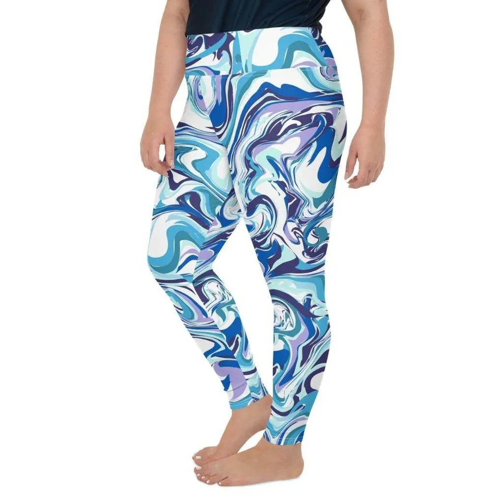 Vibrant Blue Marble Plus Size Leggings