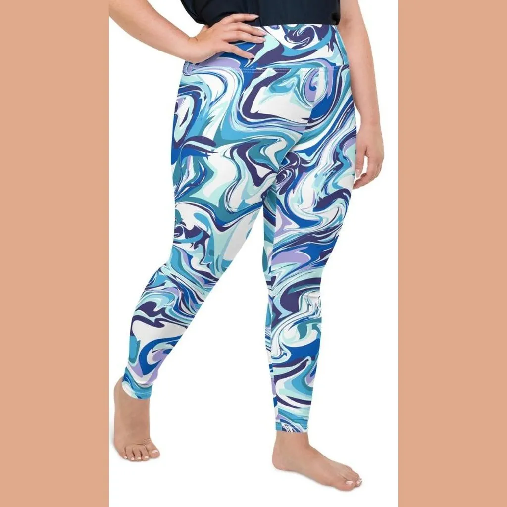 Vibrant Blue Marble Plus Size Leggings