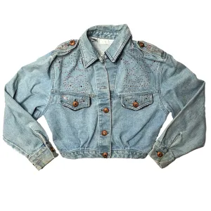 VINTAGE CROPPED BEDAZZLED DENIM JACKET