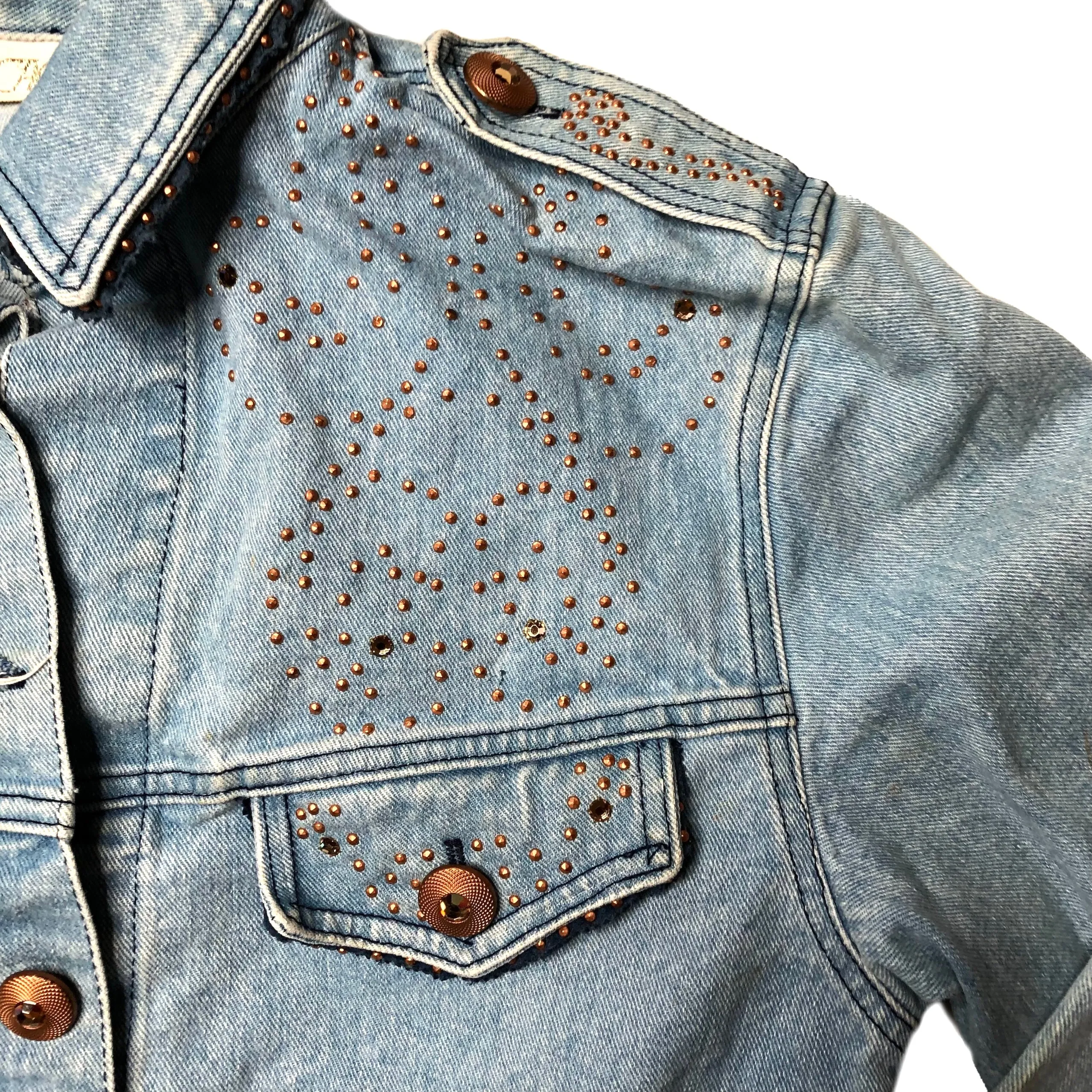 VINTAGE CROPPED BEDAZZLED DENIM JACKET