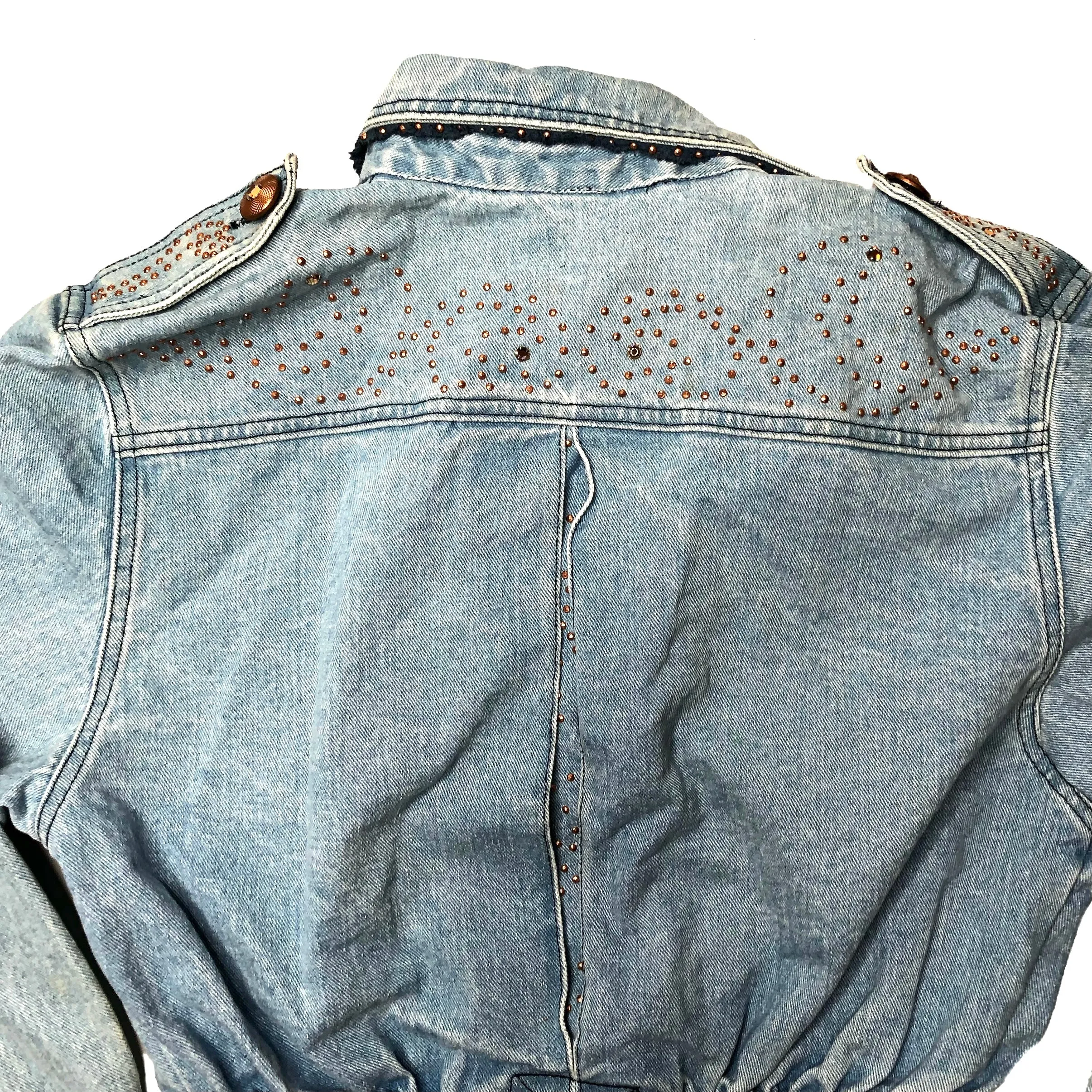 VINTAGE CROPPED BEDAZZLED DENIM JACKET