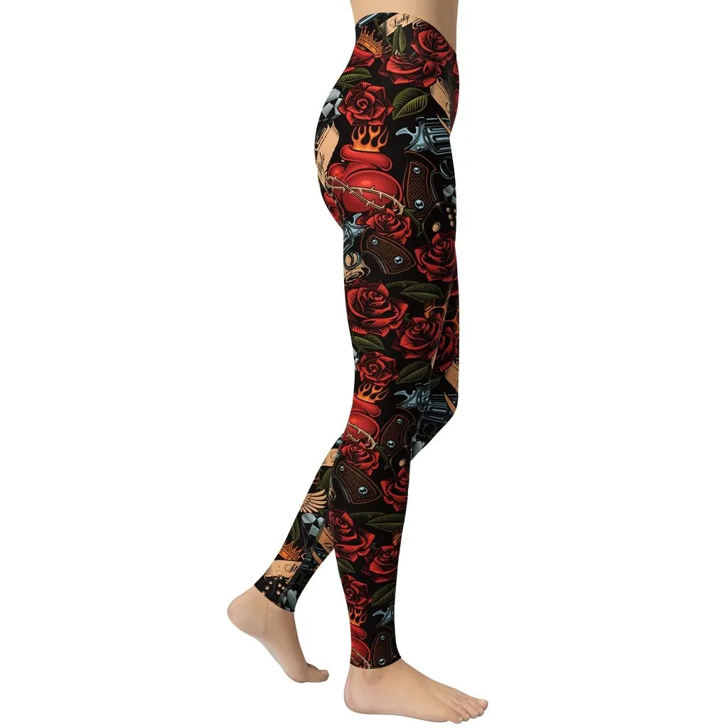 Vintage Tattoos Yoga Leggings