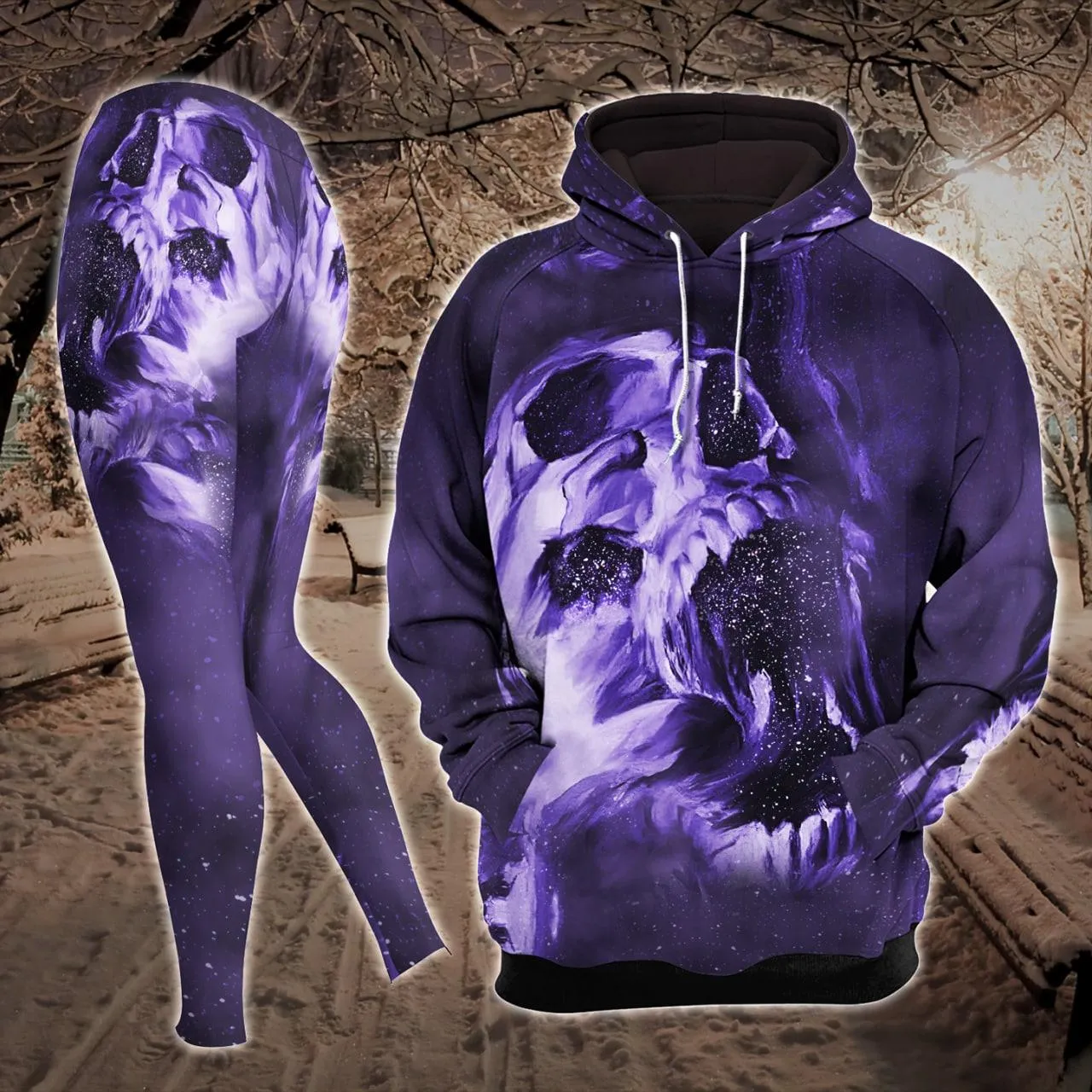 Violet Galaxy Skull Art Work Combo Hoodie and Leggings