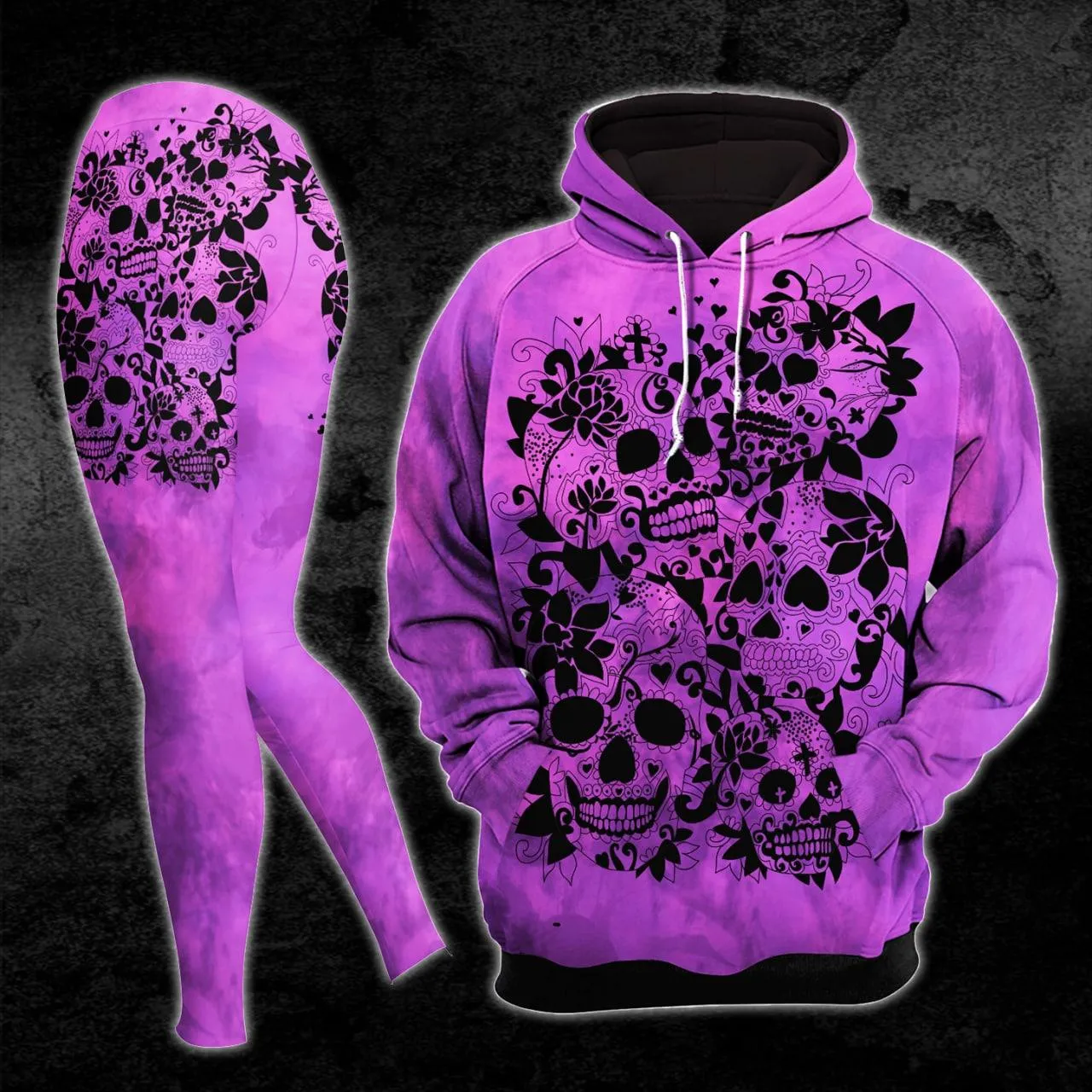 Violet Pink Gothic Skull Combo Hoodie and Leggings