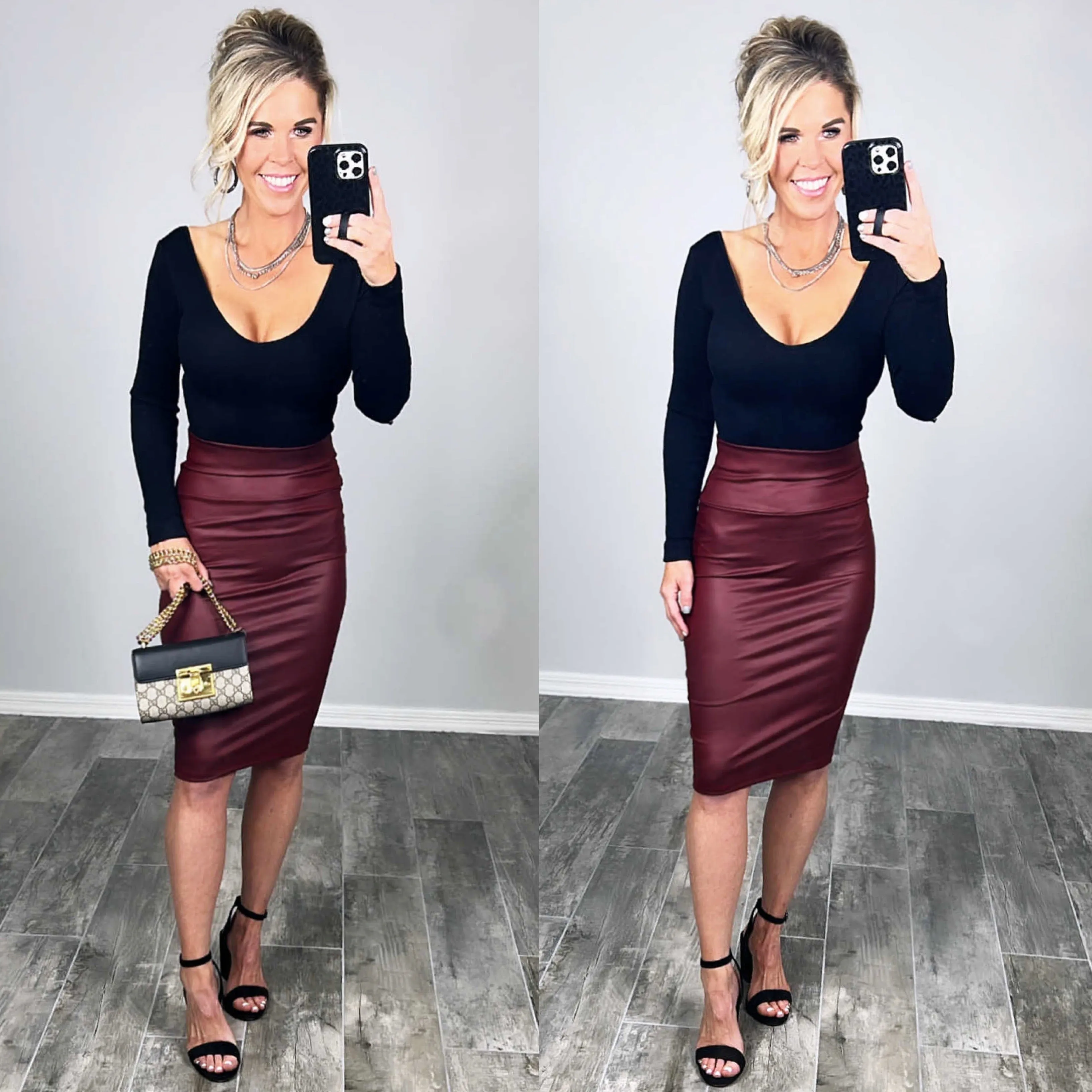 Walk On By Faux Leather Pencil Skirt - Burgundy