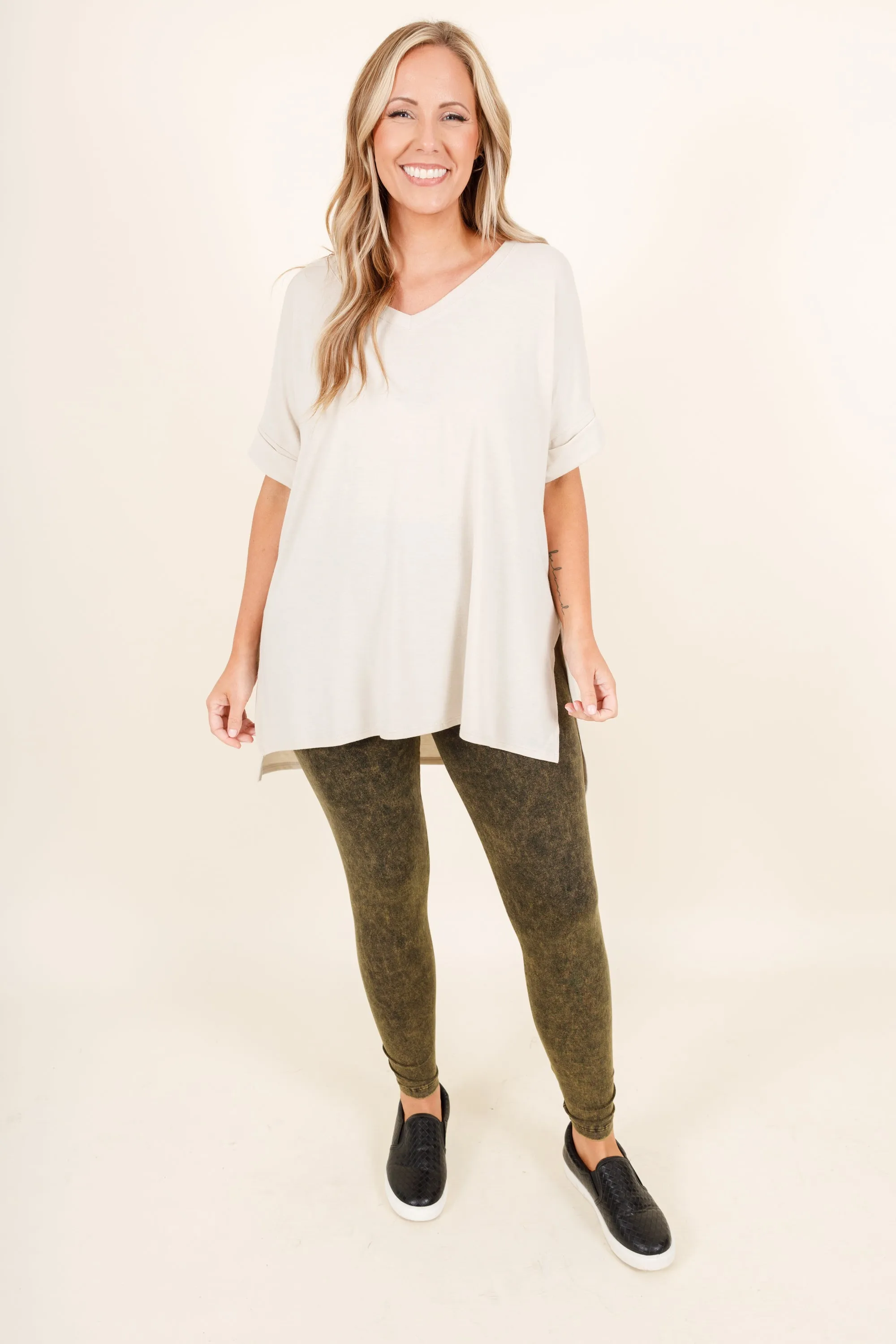 Well Worth It Mineral Wash Leggings, Olive