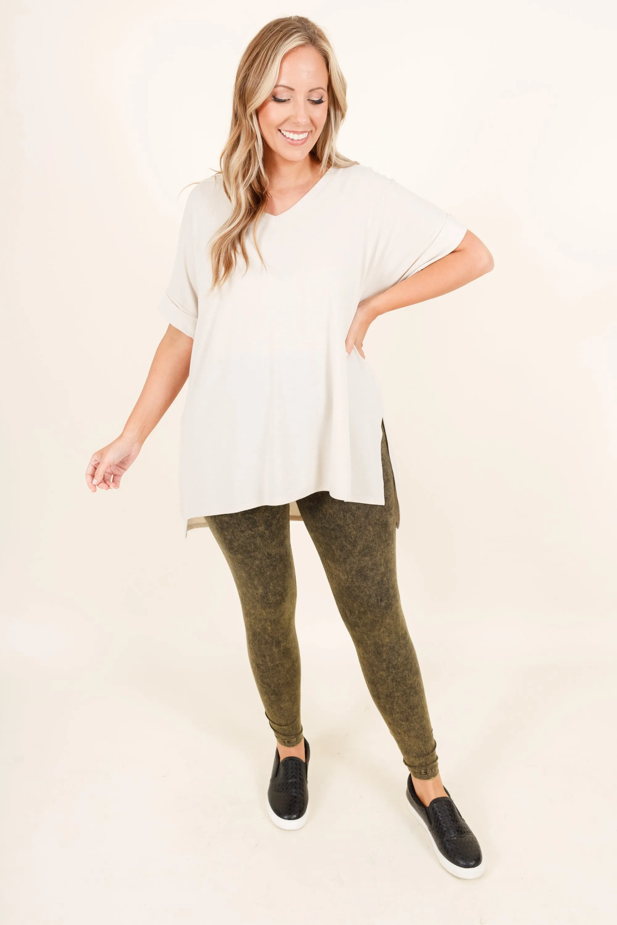 Well Worth It Mineral Wash Leggings, Olive