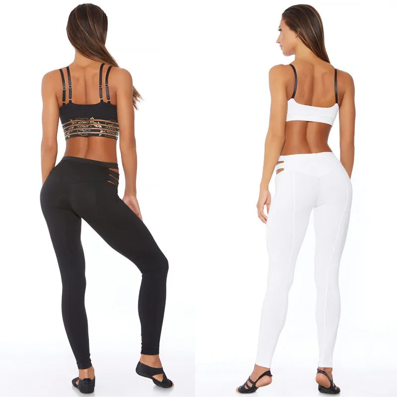 White & Black Women's Legging High-waist Strappy Hollow Out Leggings Activewear