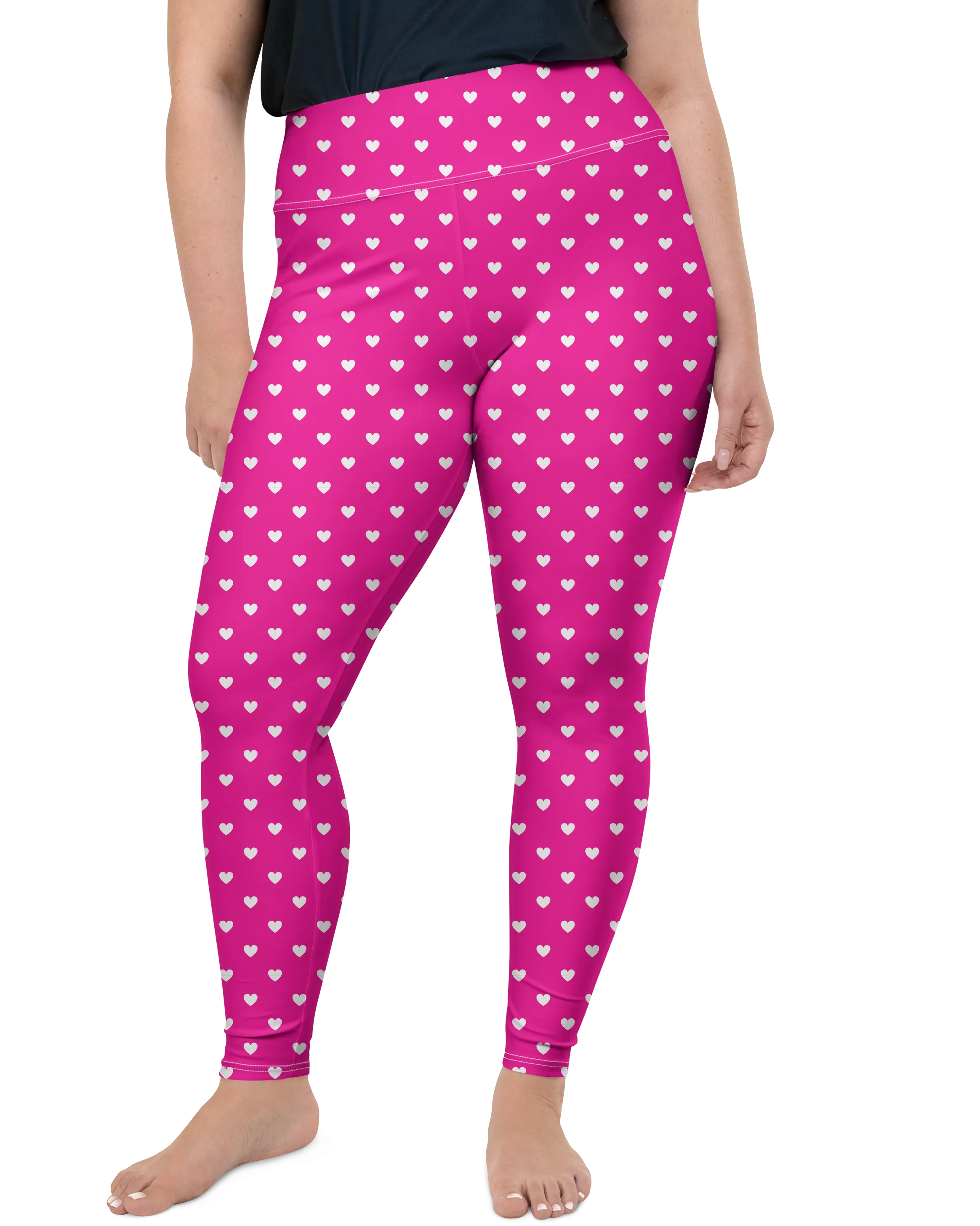 White Mini Hearts Pink Plus Size Leggings