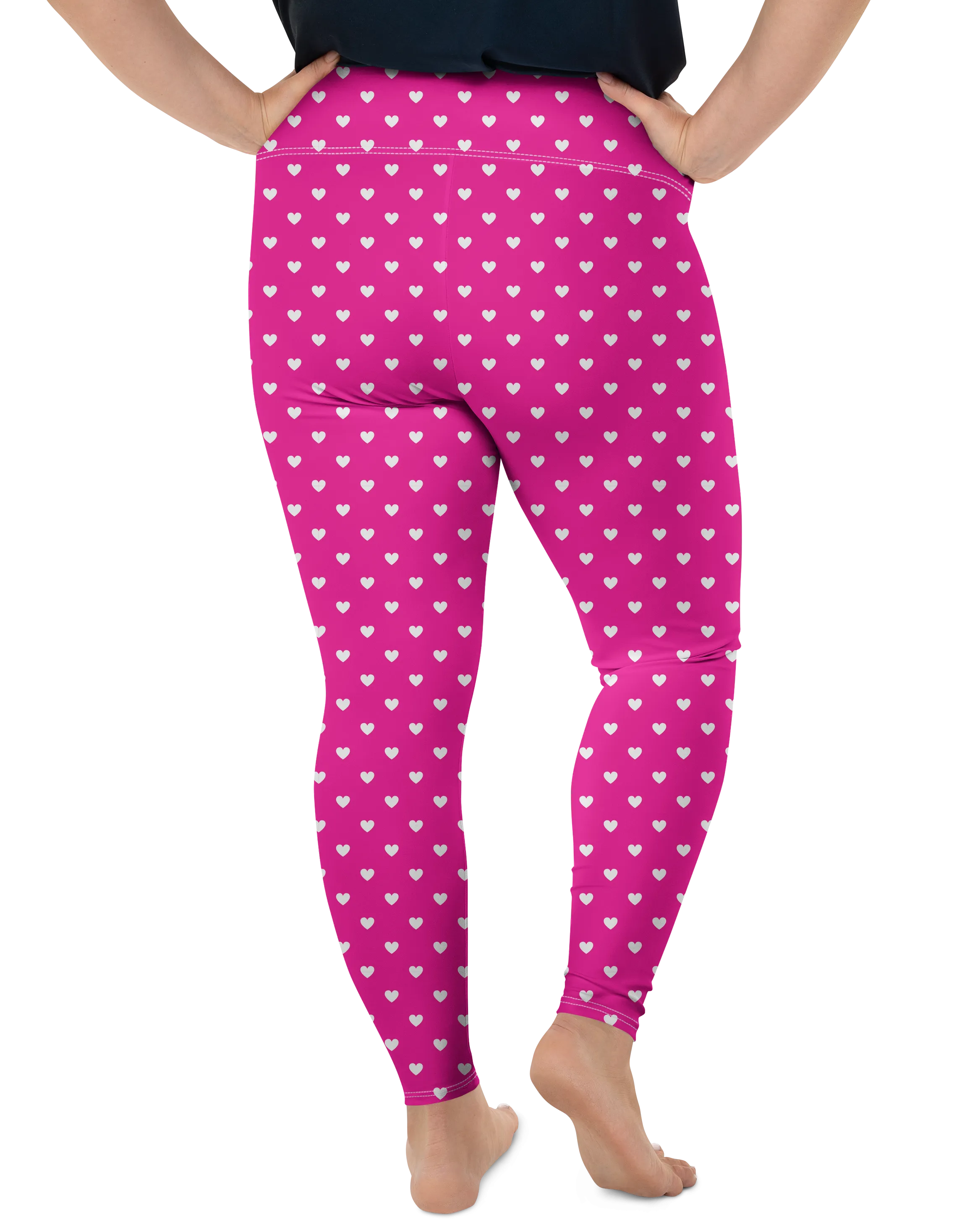 White Mini Hearts Pink Plus Size Leggings