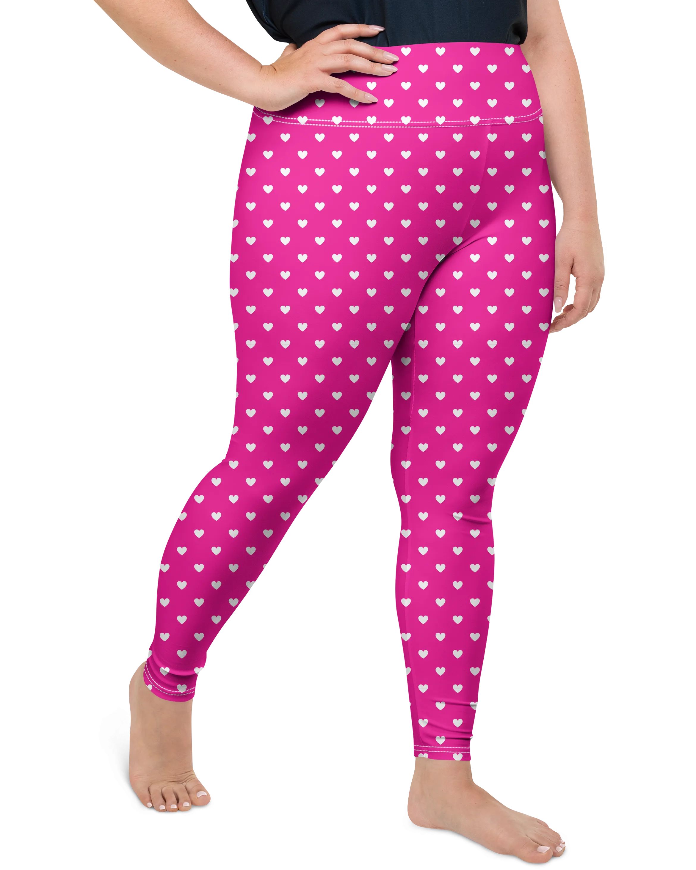 White Mini Hearts Pink Plus Size Leggings