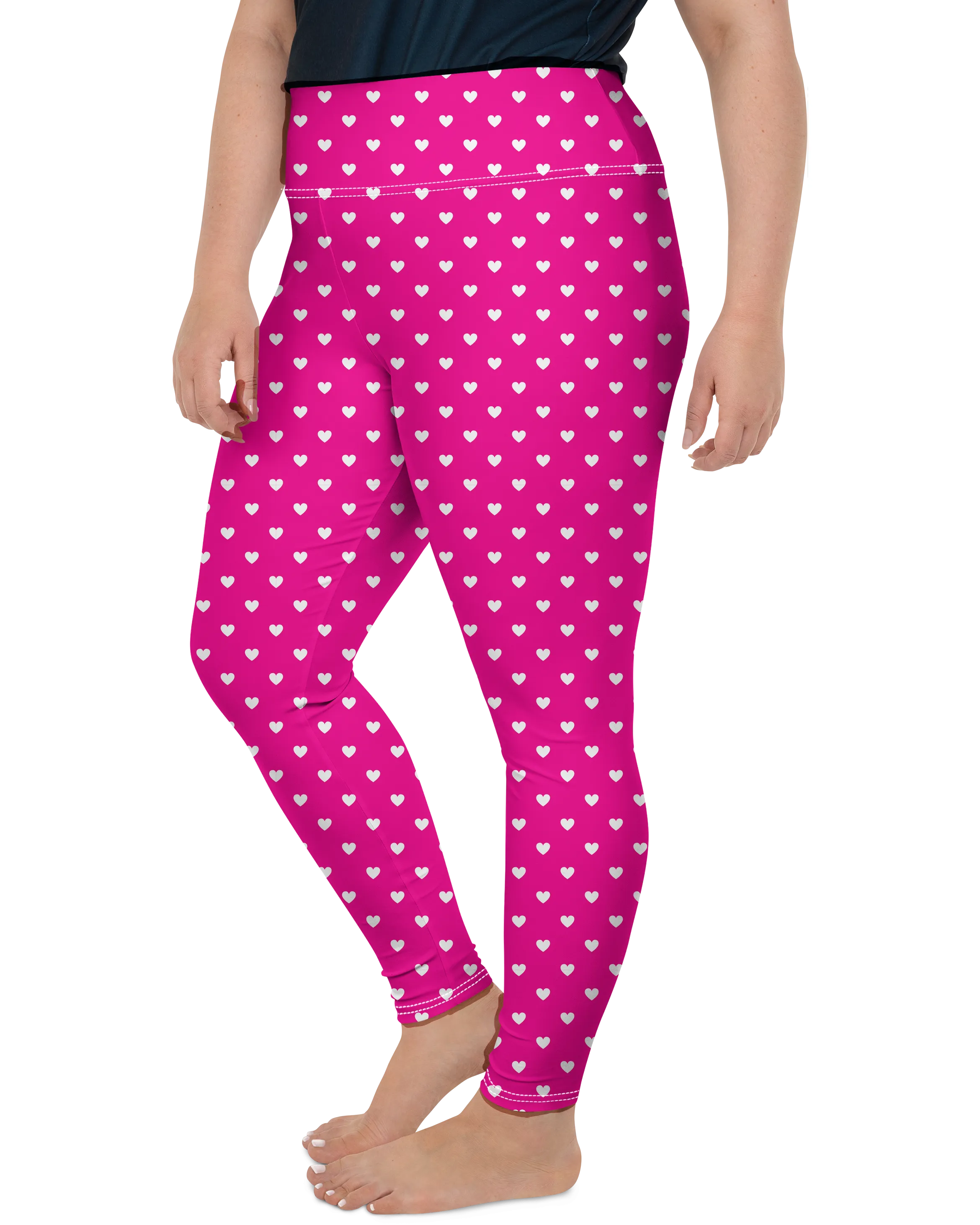 White Mini Hearts Pink Plus Size Leggings