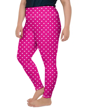 White Mini Hearts Pink Plus Size Leggings