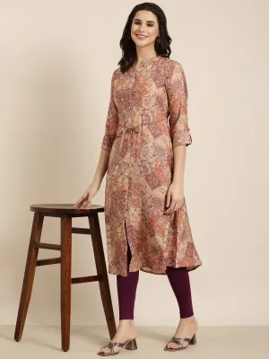 Women A-Line Peach Floral Kurta