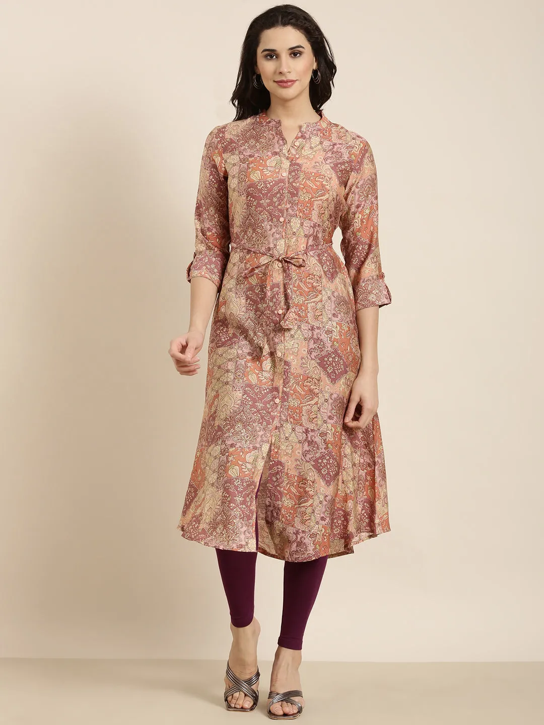 Women A-Line Peach Floral Kurta