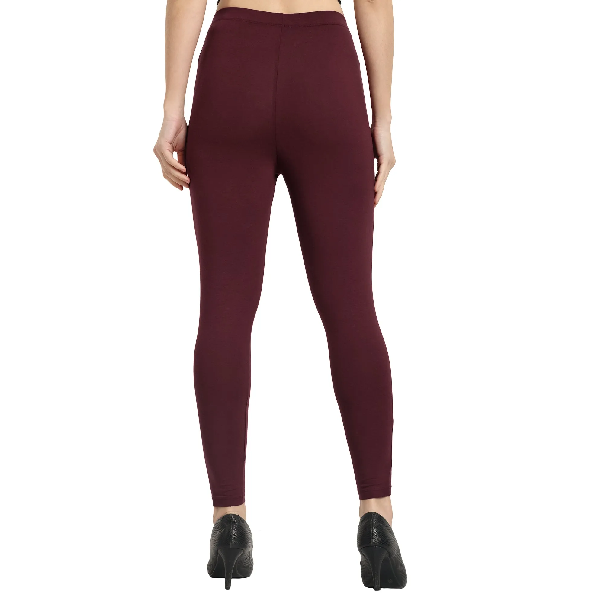 Women Burgundy Ankle Length Legging