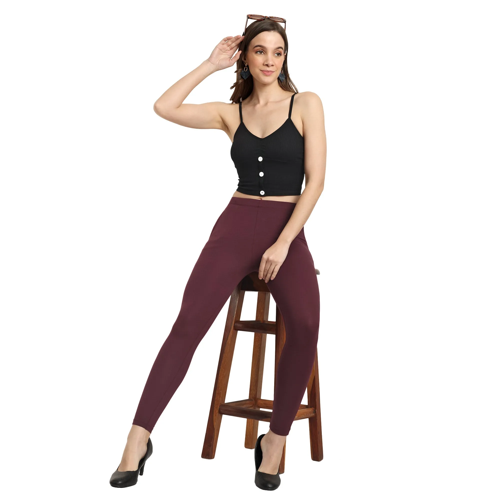 Women Burgundy Ankle Length Legging