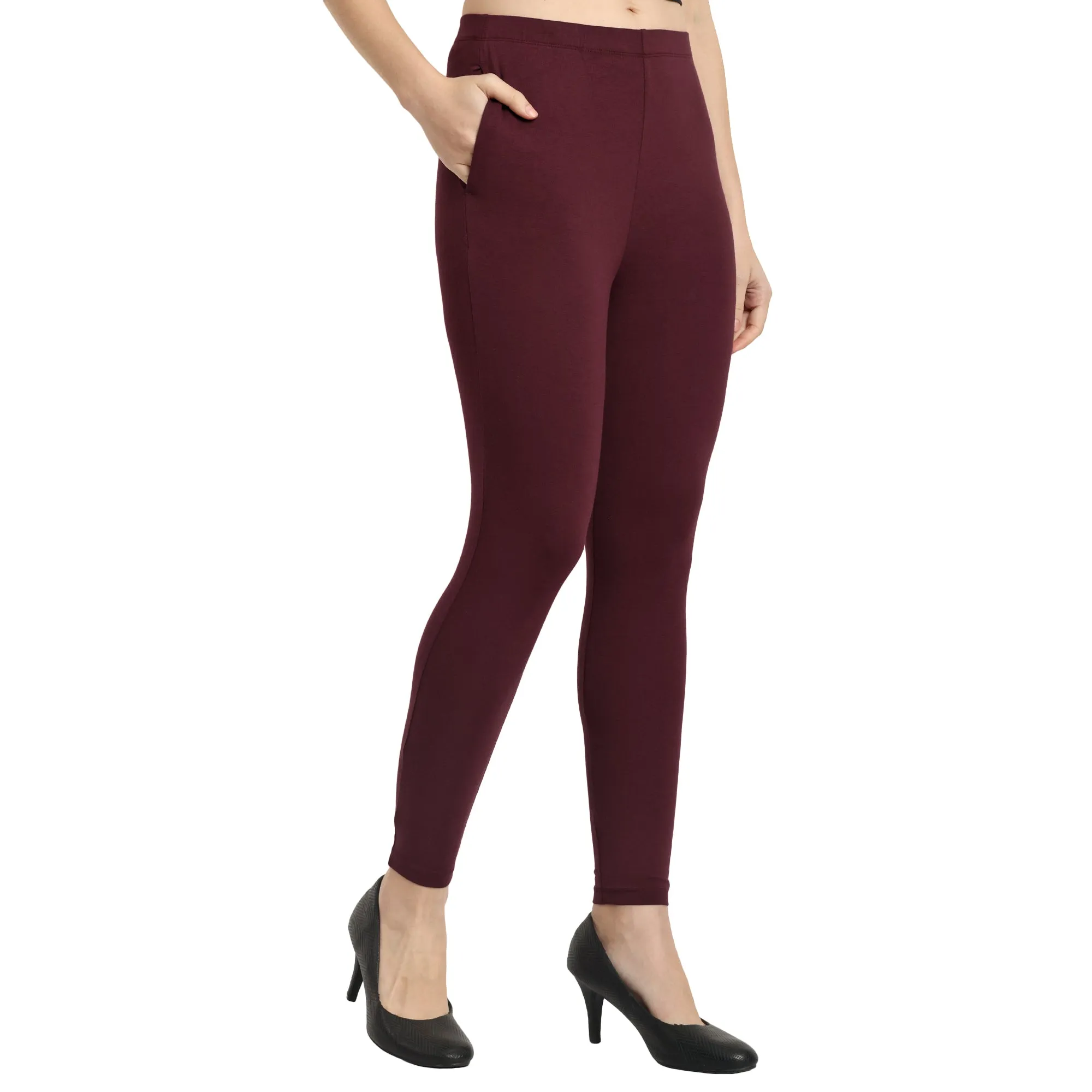 Women Burgundy Ankle Length Legging