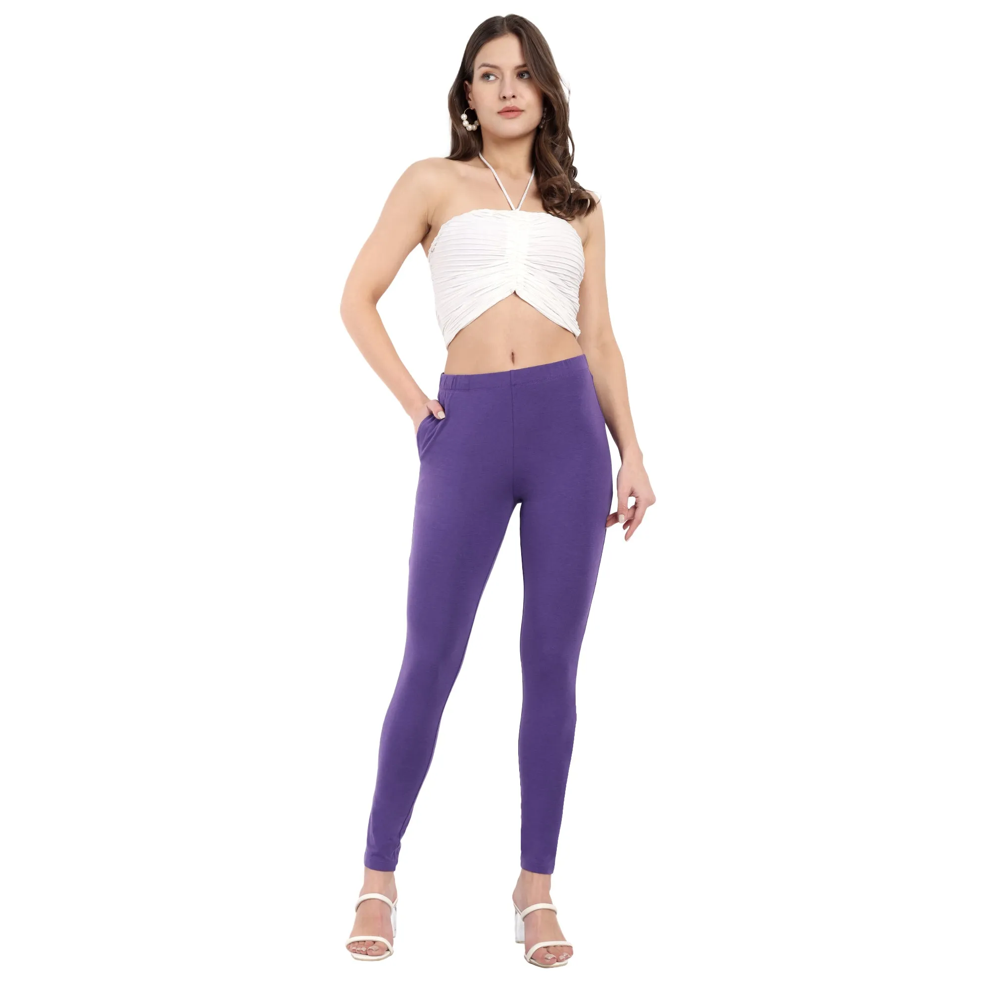 Women Dark Purple Regular Legging