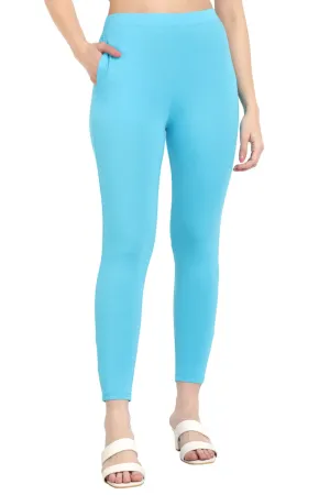 Women Light Blue Ankle Length Legging