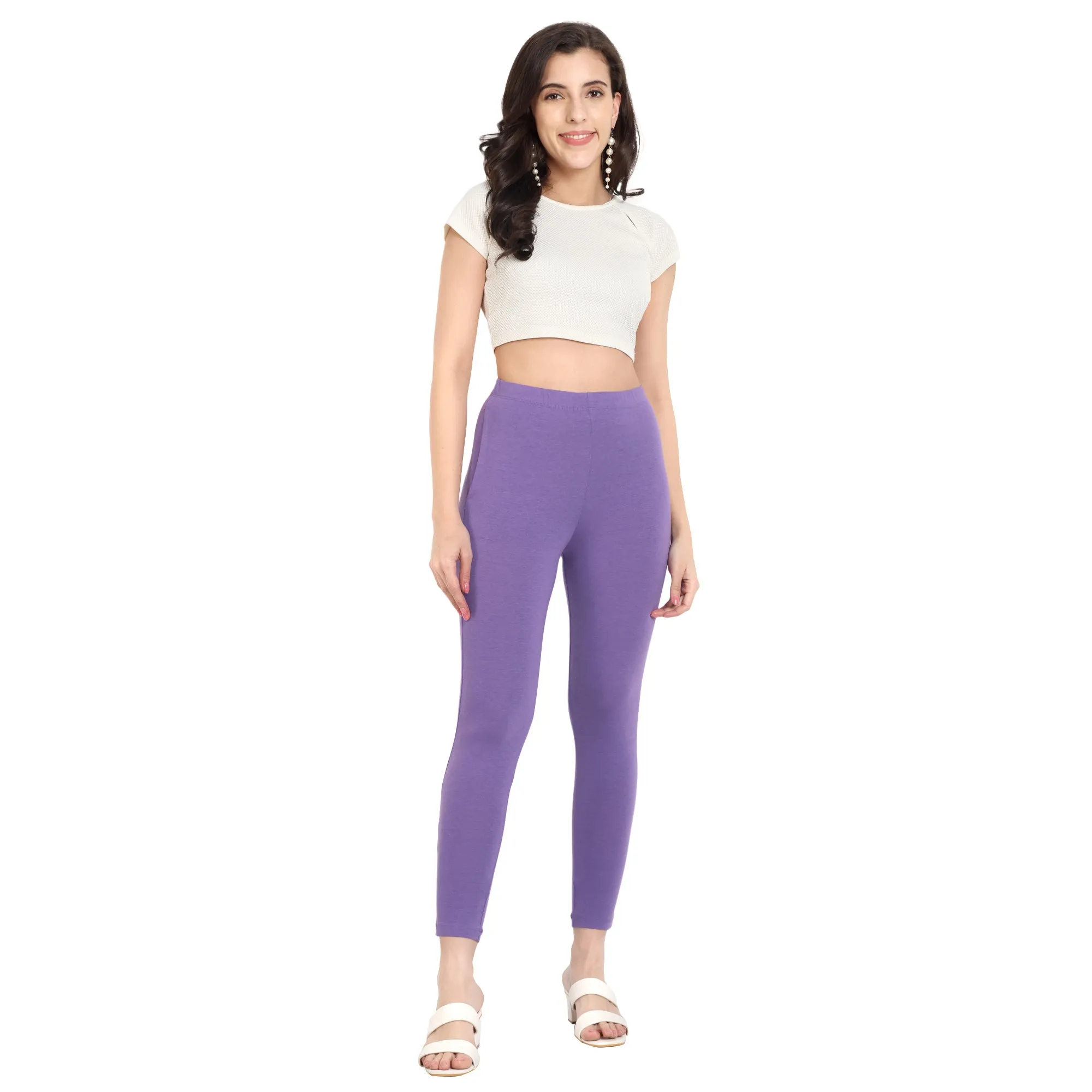 Women Light Lavender Ankle Length Legging