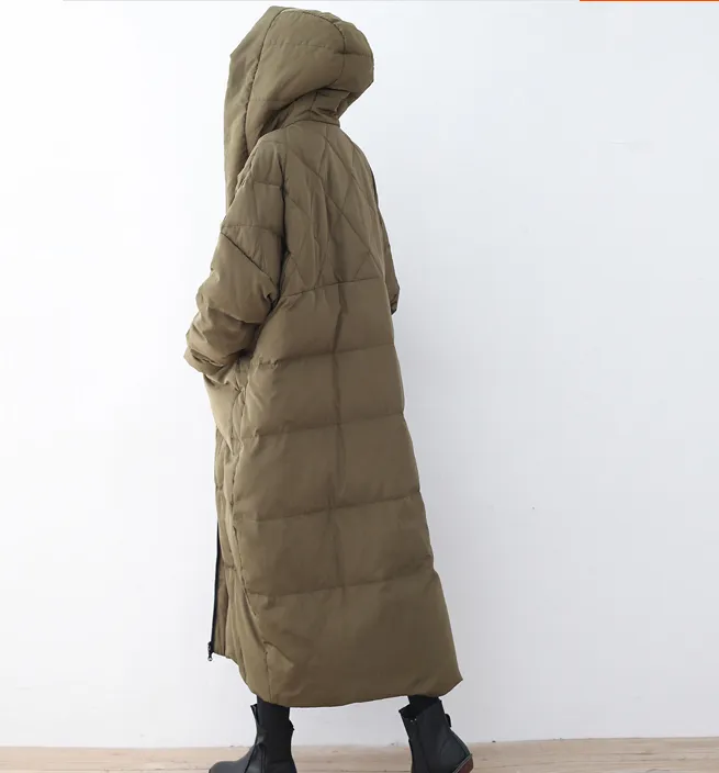 Women Long Puffer Coat Casual Loose Hooded Winter Down Jacket 3200